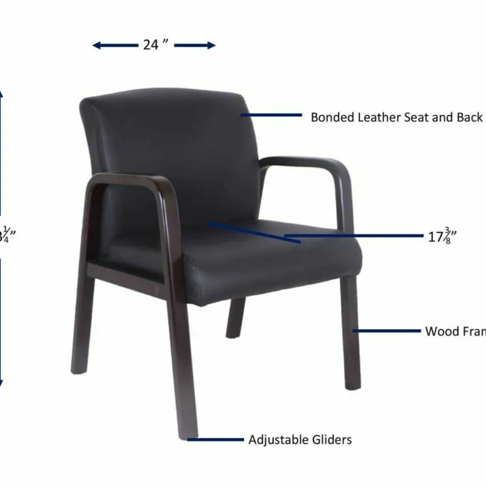 Lorell Bonded Leather/Wood Guest Chair, Black/Espresso