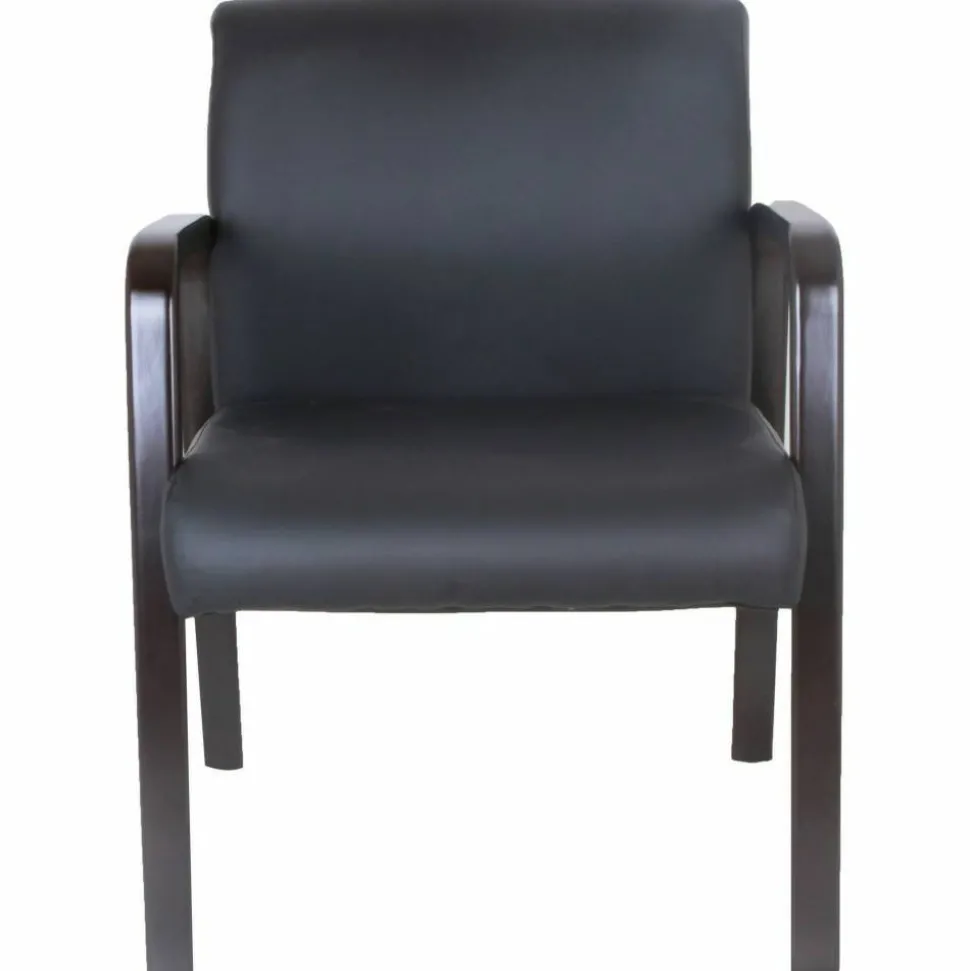 Lorell Bonded Leather/Wood Guest Chair, Black/Espresso