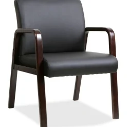 Lorell Bonded Leather/Wood Guest Chair, Black/Espresso