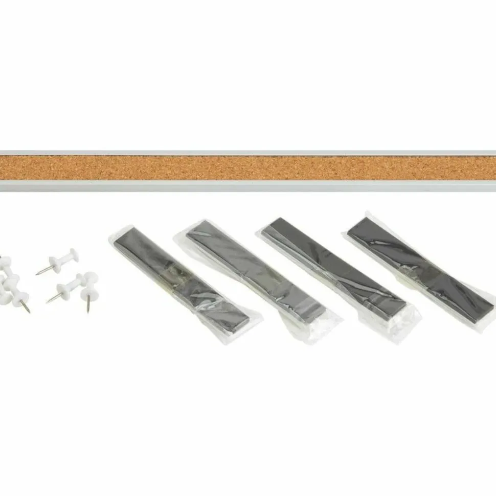 Lorell Cork Strip Bulletin Bars, 1" x 36", Silver, Pack Of 3