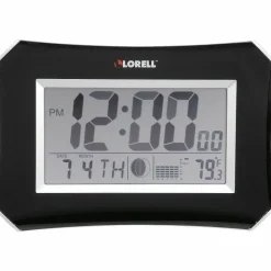 Lorell 10.3" Digital LCD Wall Alarm Clock, Black