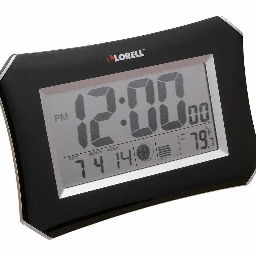 Lorell 10.3" Digital LCD Wall Alarm Clock, Black