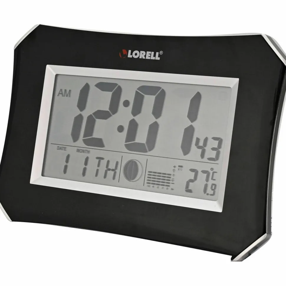 Lorell 10.3" Digital LCD Wall Alarm Clock, Black