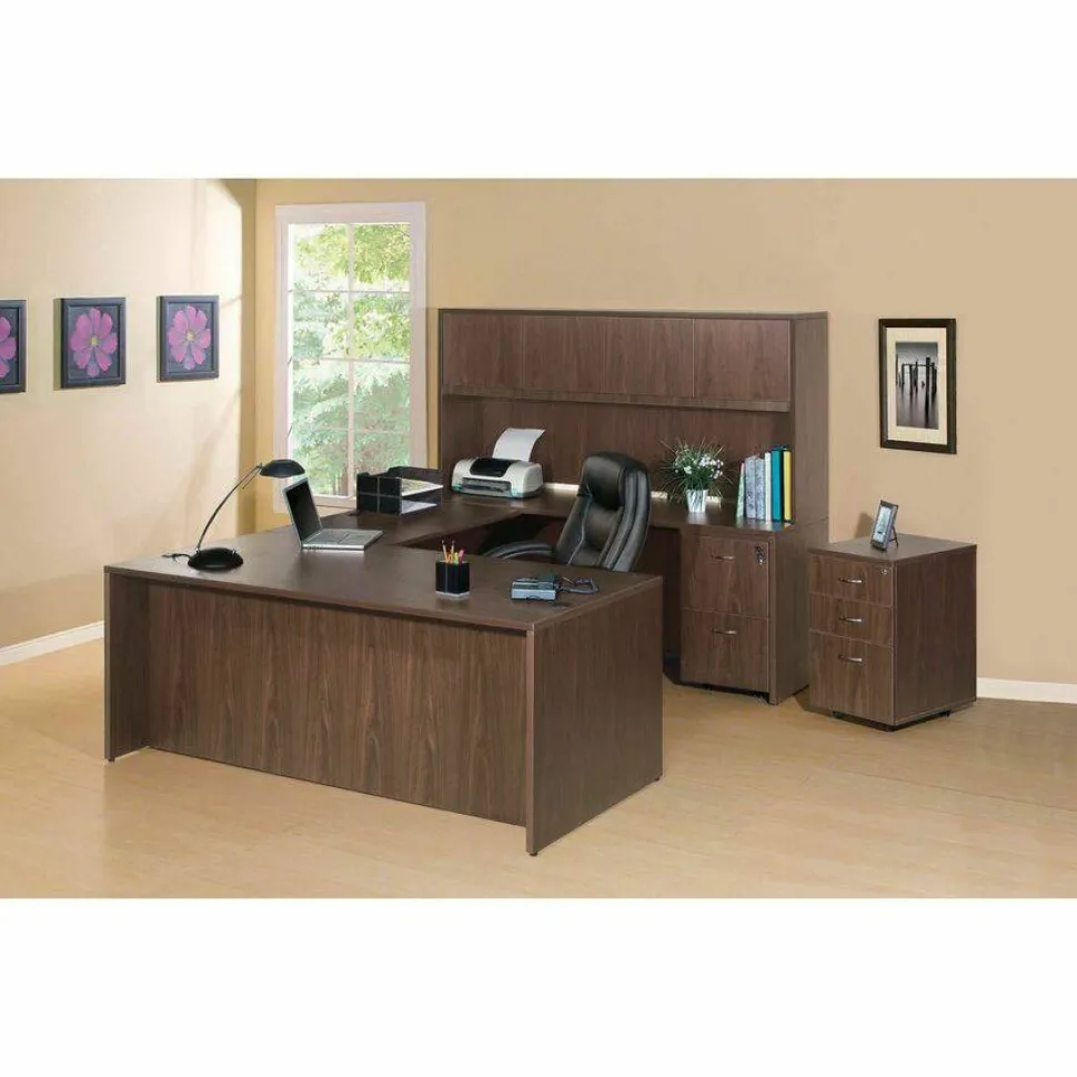 Lorell Essentials 22"D Vertical 3-Drawer Mobile Pedestal File Cabinet, Walnut