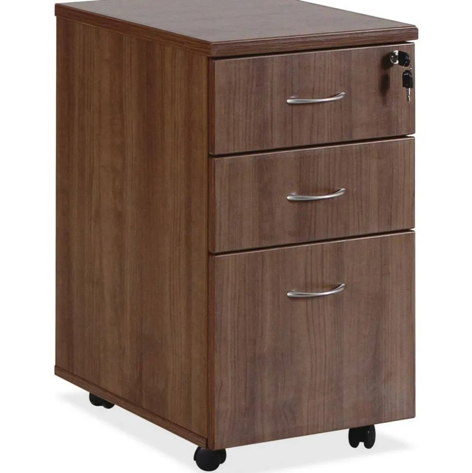 Lorell Essentials 22"D Vertical 3-Drawer Mobile Pedestal File Cabinet, Walnut