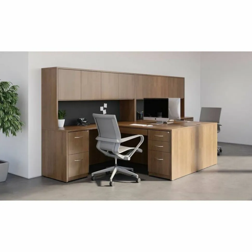 Lorell Essentials 22"D Vertical 3-Drawer Mobile Pedestal File Cabinet, Walnut