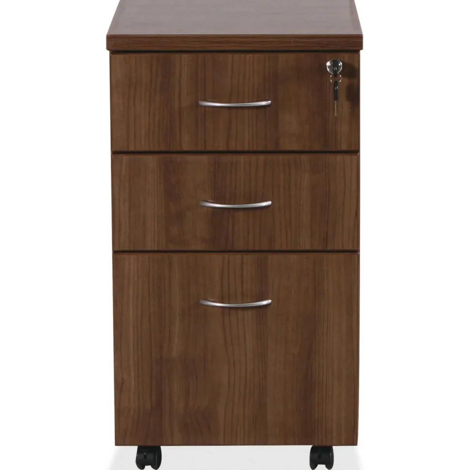 Lorell Essentials 22"D Vertical 3-Drawer Mobile Pedestal File Cabinet, Walnut
