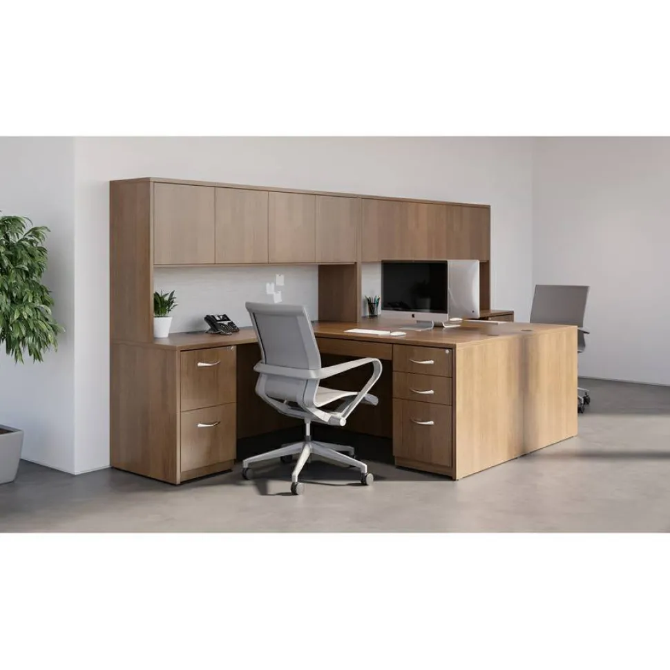 Lorell Essentials Hutch With Doors, 72"W, Walnut
