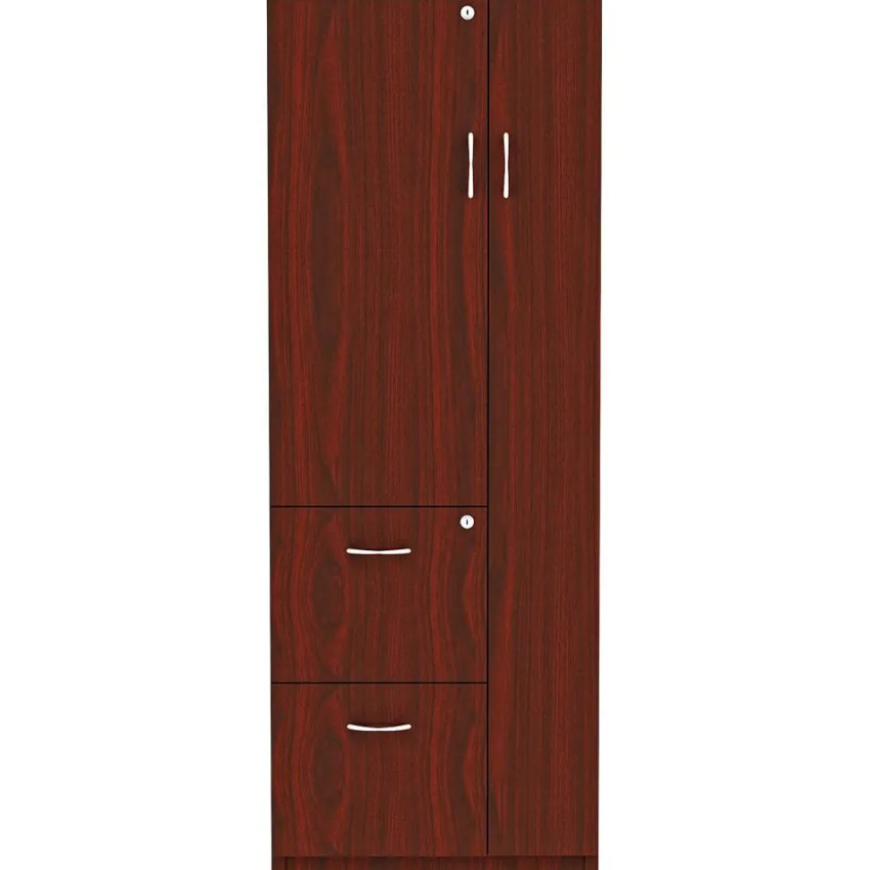 Lorell Essentials Tall Storage Cabinet, 2 Adjustable Shelves, Mahogany