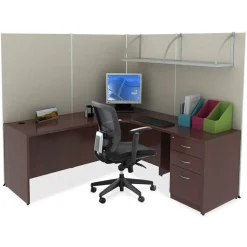 Lorell Essentials 72"W Bow-Front Shell Computer Desk, Mahogany