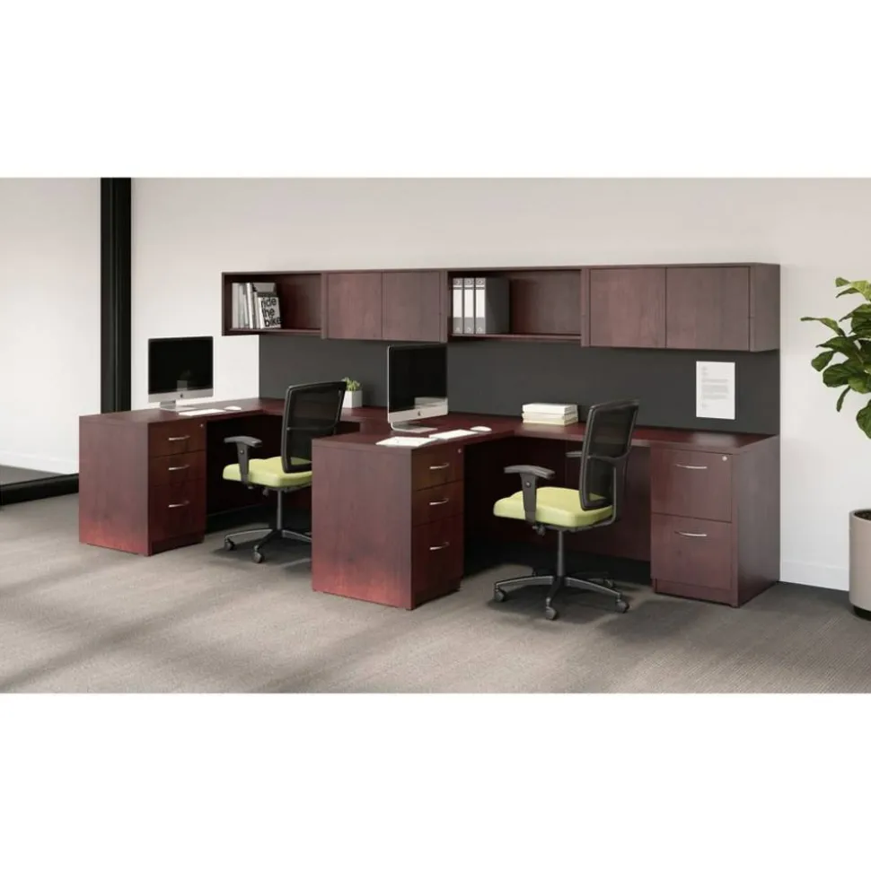 Lorell Essentials 72"W Rectangular Shell Computer Desk, Dark Mahogany