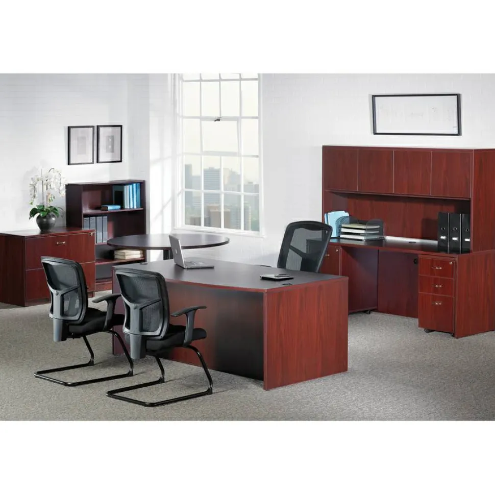 Lorell Essentials 48"W Rectangular Shell Computer Desk, Mahogany