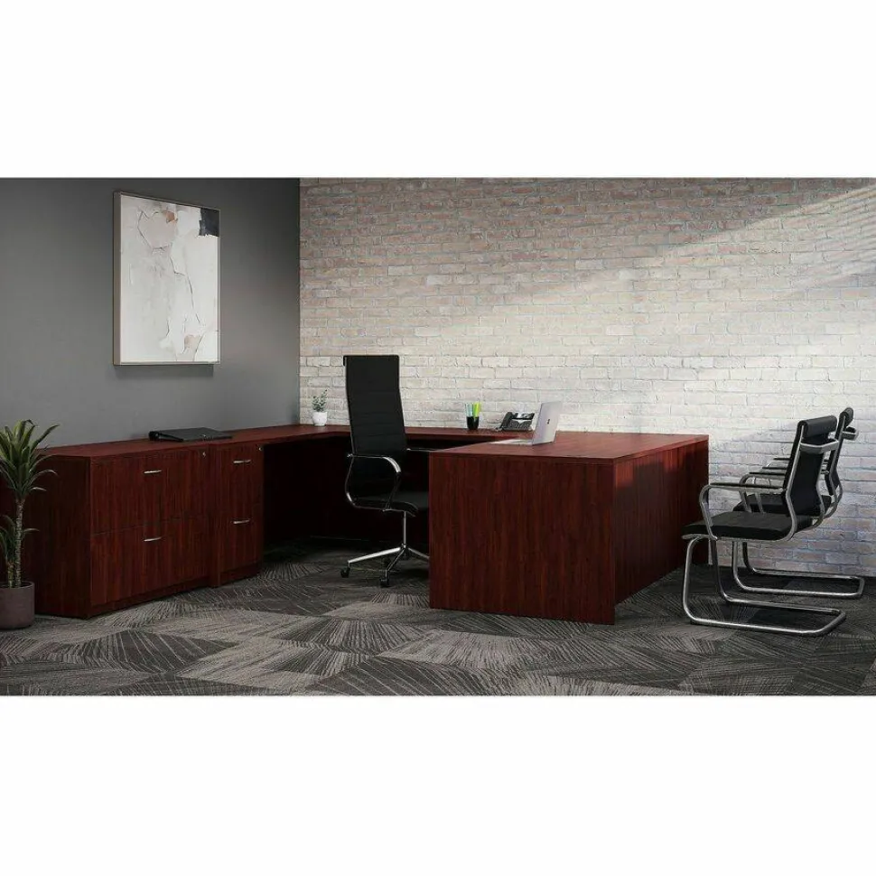 Lorell Essentials 72"W Rectangular Shell Computer Desk, Mahogany