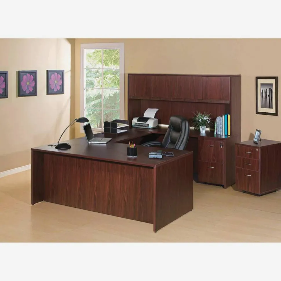 Lorell Essentials 36"W Reverse Desk Return Shell, Mahogany