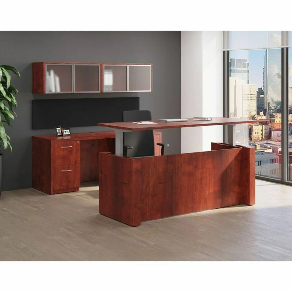 Lorell Essentials 16"W Vertical 2-Drawer Fixed Pedestal File Cabinet For Computer Desk, Cherry