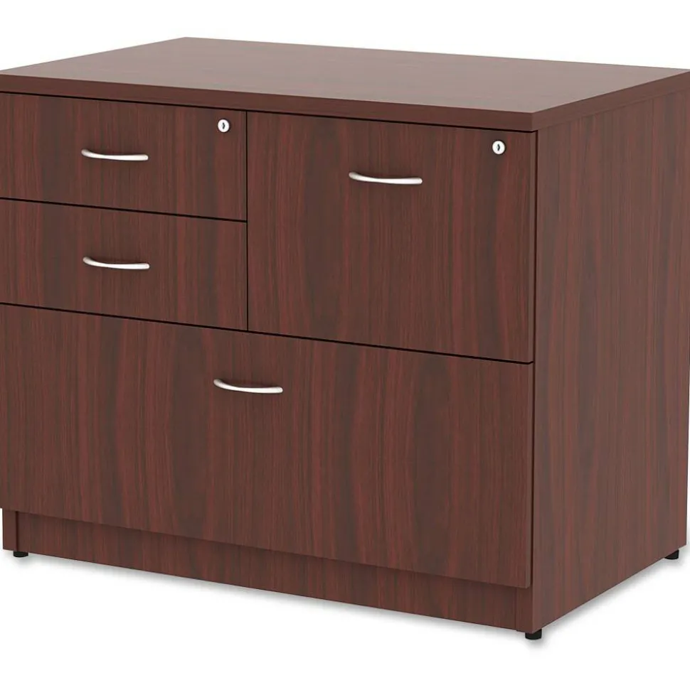 Lorell Essentials 35-1/2"W x 22"D Lateral 4-Drawer Combo File Cabinet, Mahogany
