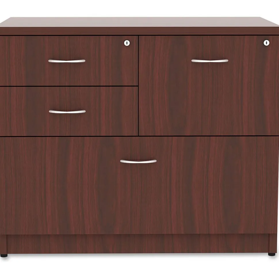 Lorell Essentials 35-1/2"W x 22"D Lateral 4-Drawer Combo File Cabinet, Mahogany