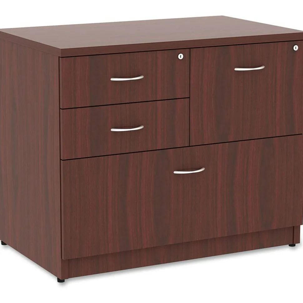 Lorell Essentials 35-1/2"W x 22"D Lateral 4-Drawer Combo File Cabinet, Mahogany