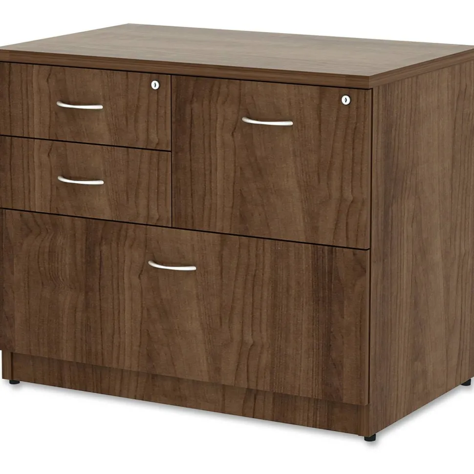 Lorell Essentials 35-1/2"W x 22"D Lateral 4-Drawer Combo File Cabinet, Walnut