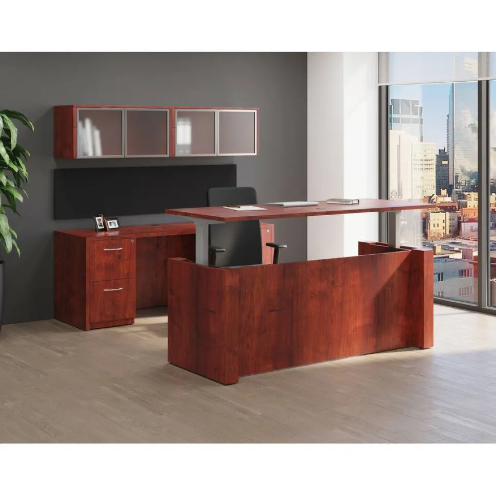 Lorell Essentials 35-1/2"W x 22"D Lateral 4-Drawer Combo File Cabinet, Cherry