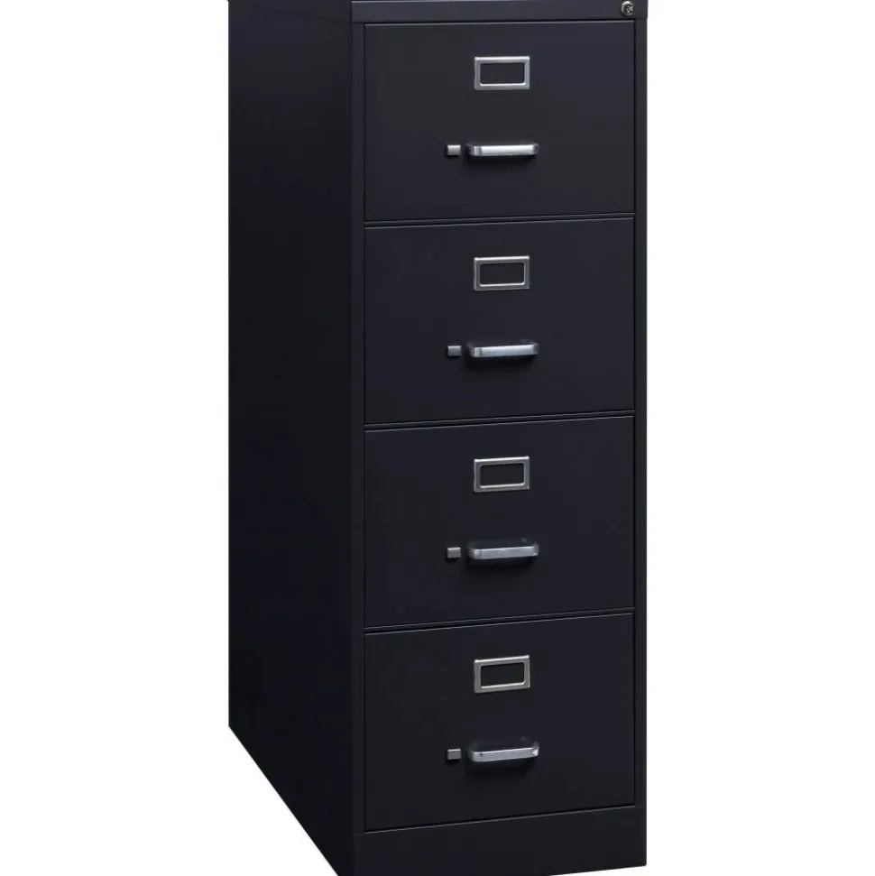 Lorell Fortress 26-1/2"D Vertical 4-Drawer Legal-Size File Cabinet, Black
