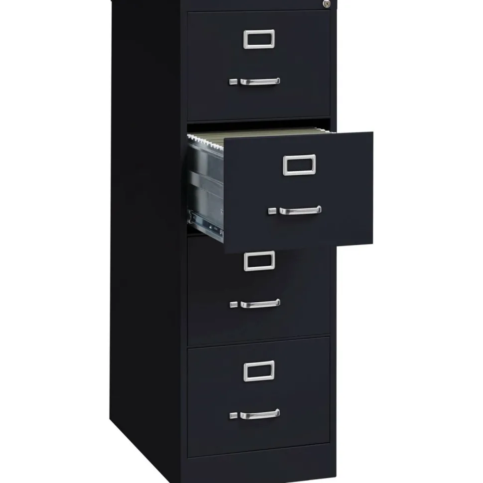 Lorell Fortress 26-1/2"D Vertical 4-Drawer Legal-Size File Cabinet, Black