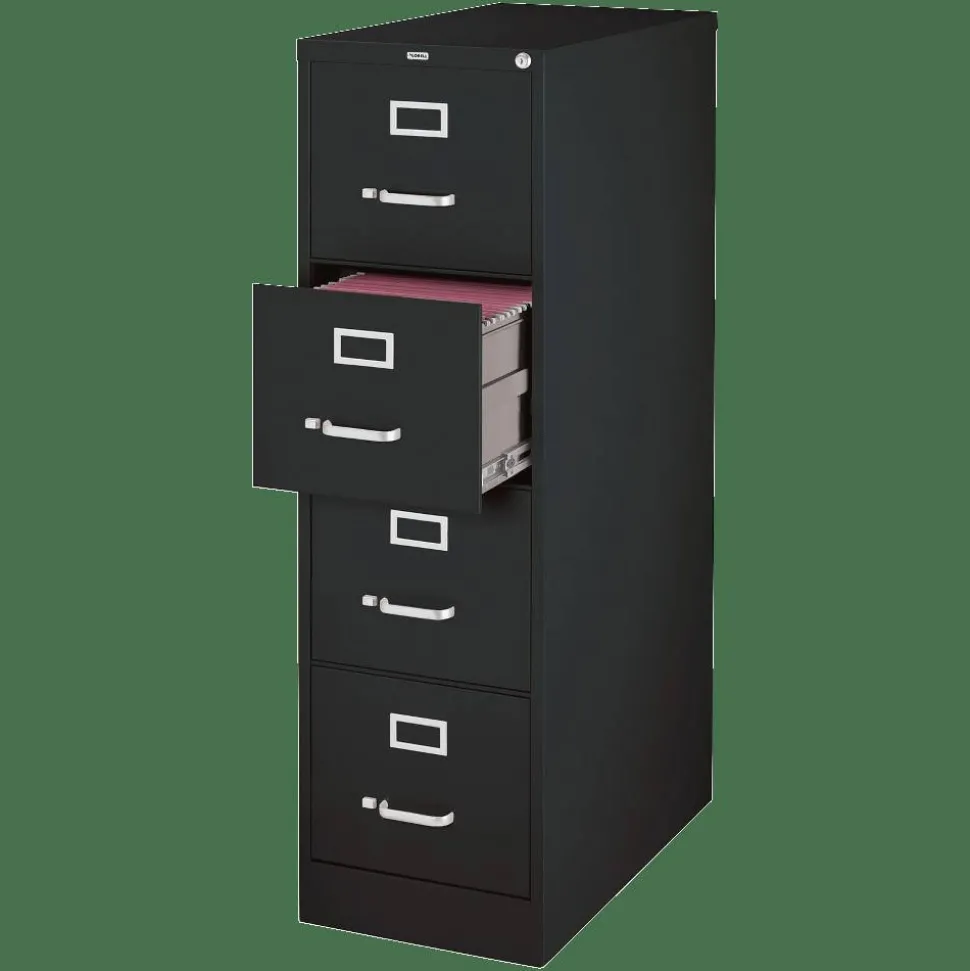 Lorell Fortress 26-1/2"D Vertical 4-Drawer Legal-Size File Cabinet, Black