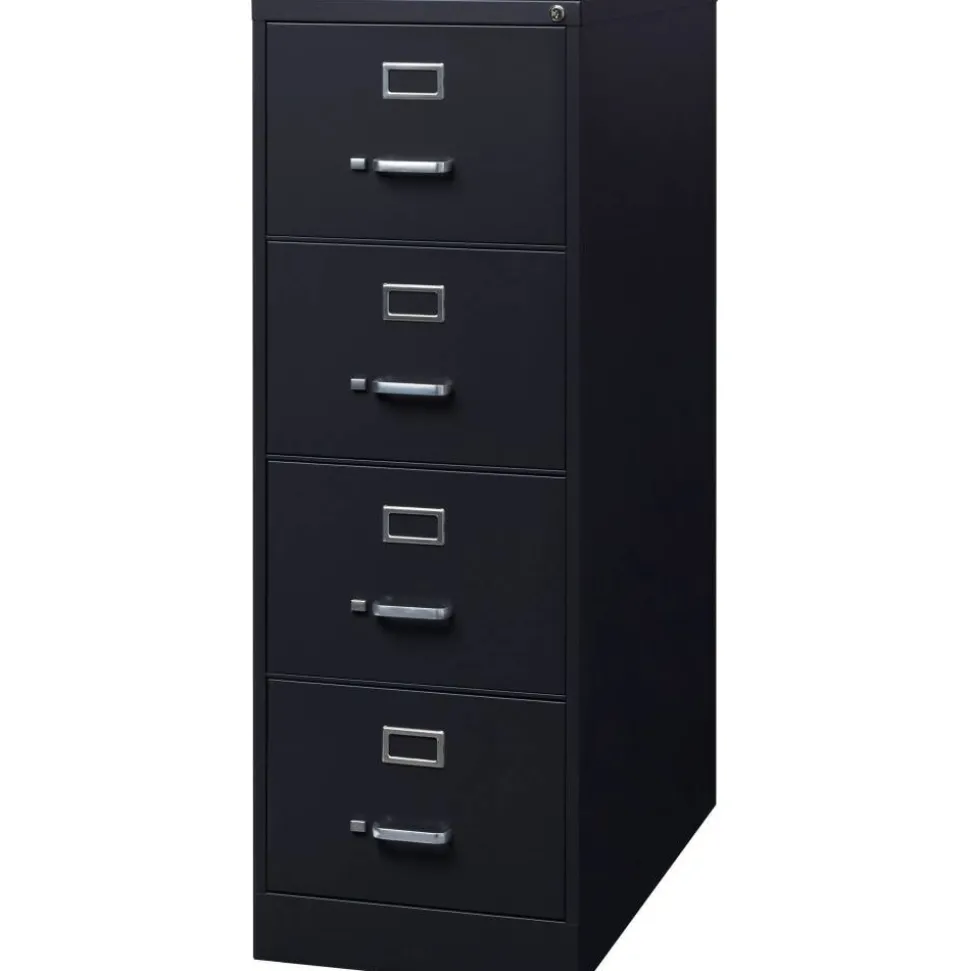 Lorell Fortress 26-1/2"D Vertical 4-Drawer Legal-Size File Cabinet, Black