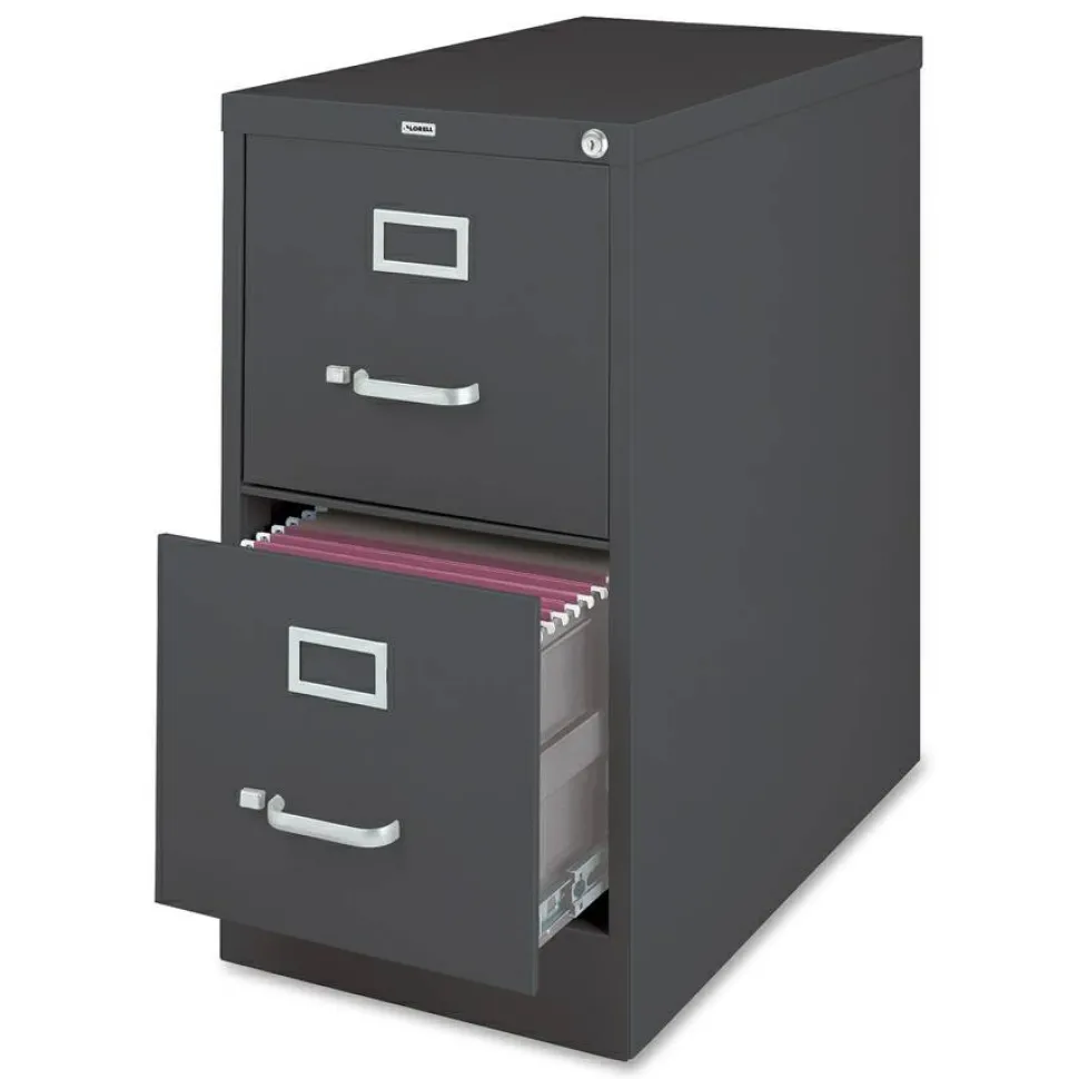 Lorell Fortress 26-1/2"D Vertical 2-Drawer Letter-Size File Cabinet, Charcoal