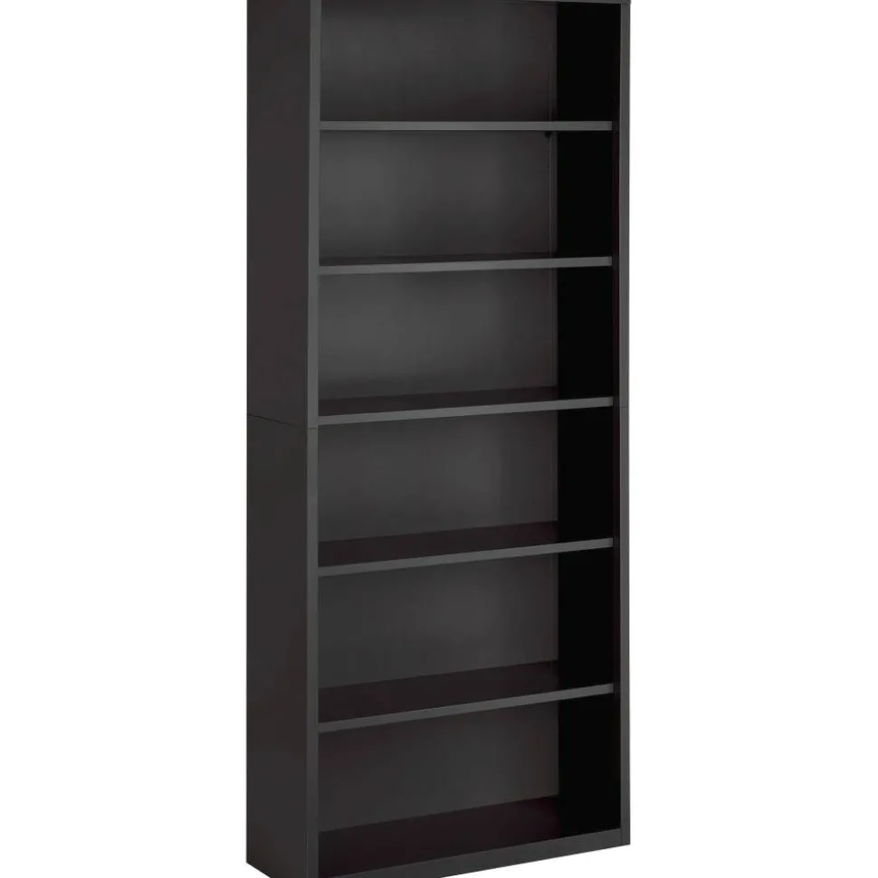 Lorell Fortress 82"H 6-Shelf Contemporary Bookcase, Gray/Dark Finish, Standard Delivery