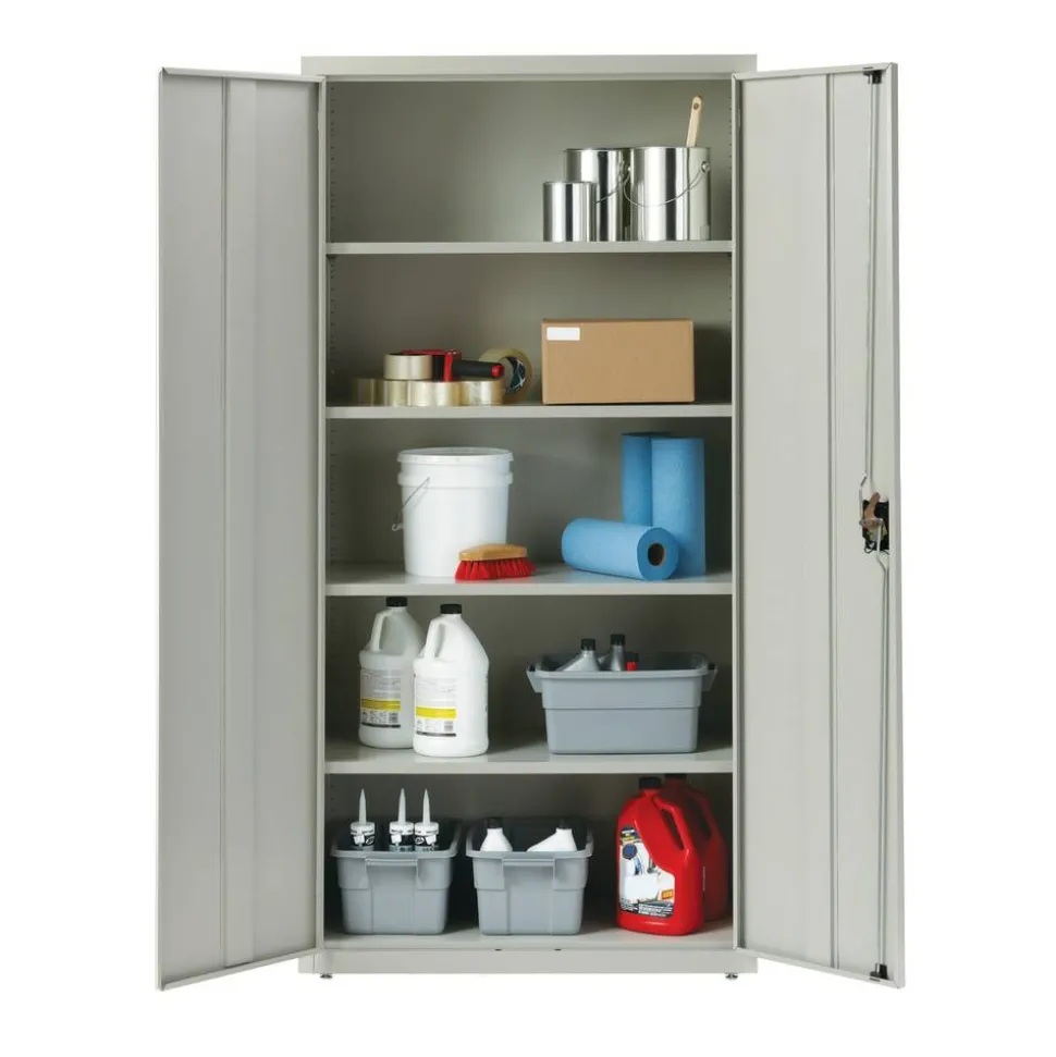Lorell Fortress Series 18"D Steel Storage Cabinet, Fully Assembled, 5-Shelf, Light Gray