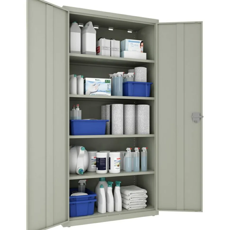 Lorell Fortress Series 24"D Steel Storage Cabinet, Fully Assembled, 5-Shelf, Light Gray