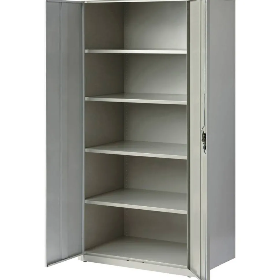 Lorell Fortress Series 24"D Steel Storage Cabinet, Fully Assembled, 5-Shelf, Light Gray