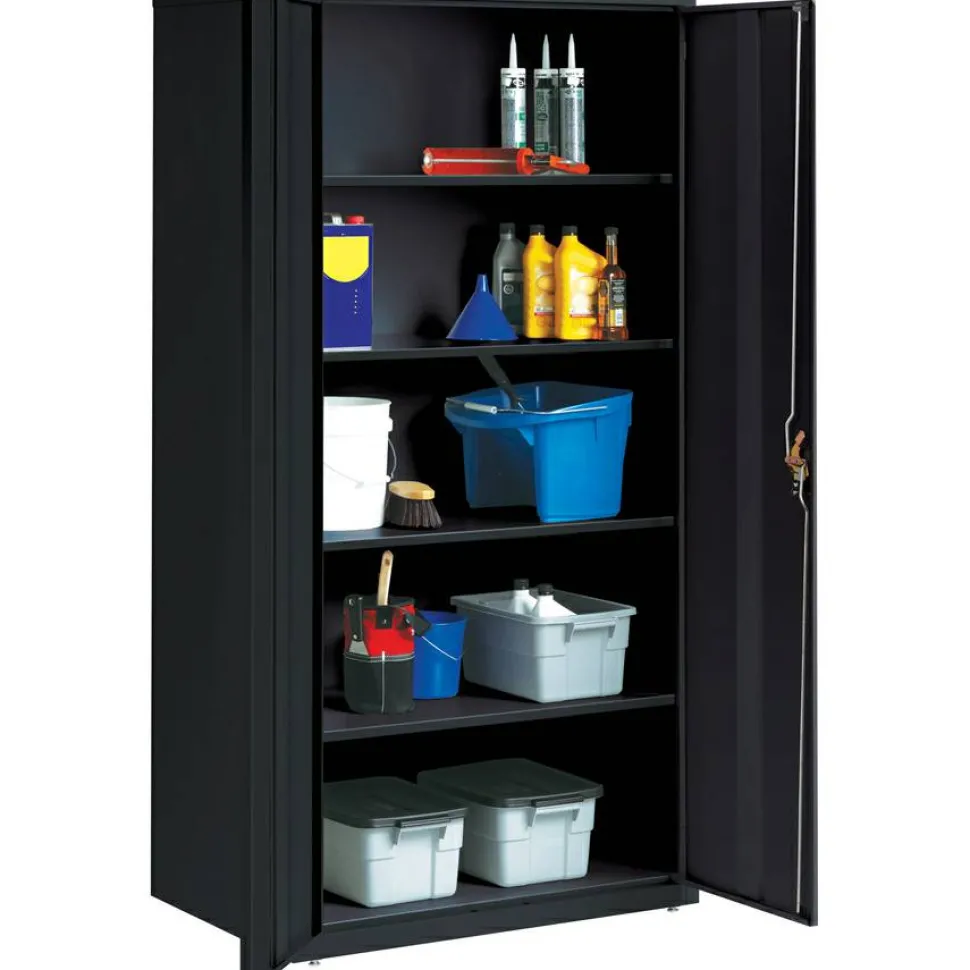 Lorell Fortress Series Steel Storage Cabinet 5-Shelf Adjustable, 24"D, Black