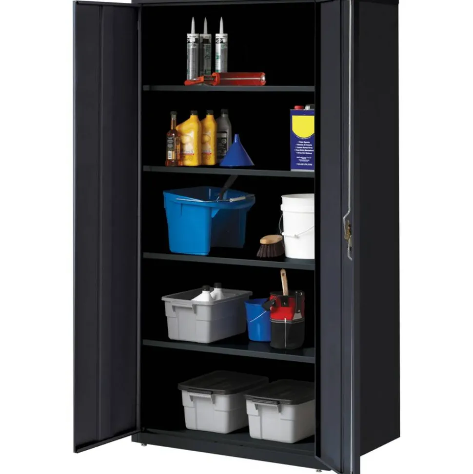 Lorell Fortress Series Steel Storage Cabinet 5-Shelf Adjustable, 24"D, Black