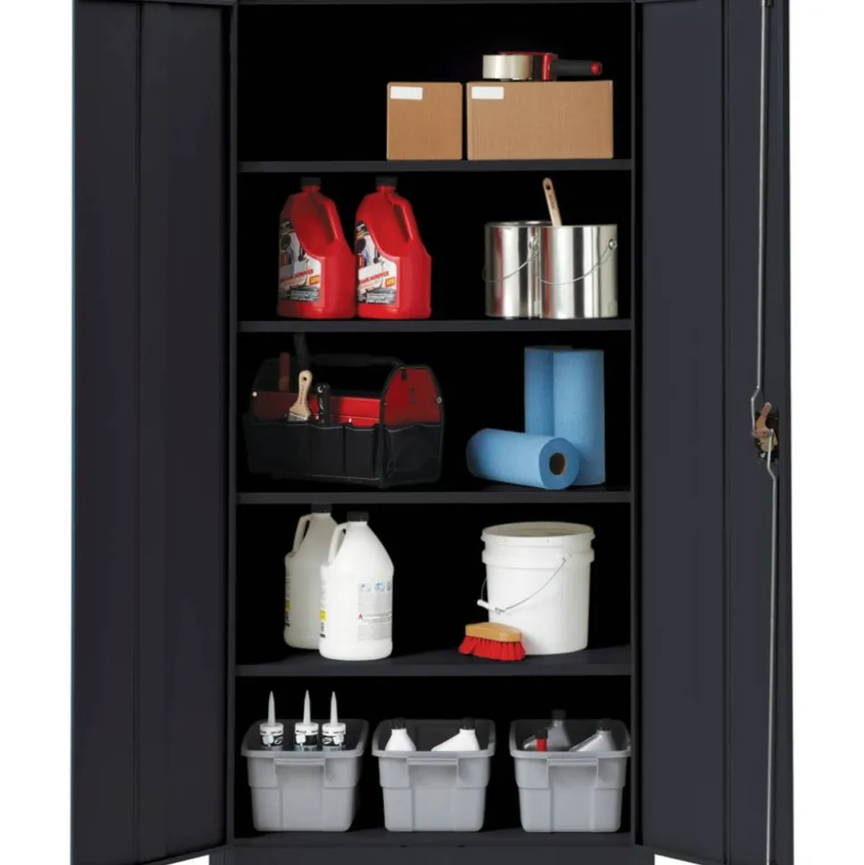 Lorell Fortress Series Steel Storage Cabinet 5-Shelf Adjustable, 24"D, Black