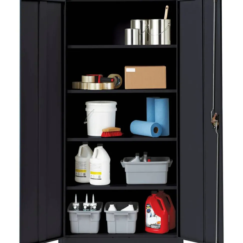 Lorell Fortress Series Steel Storage Cabinet 5-Shelf Adjustable, 24"D, Black