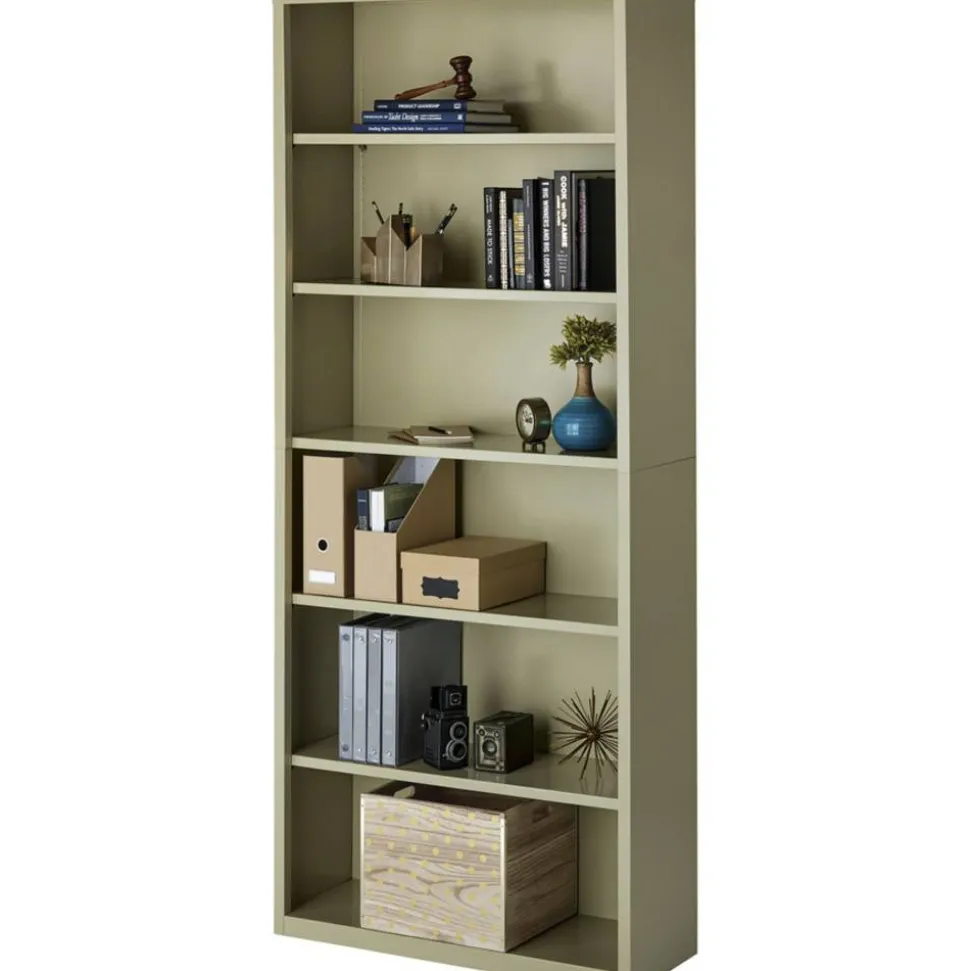 Lorell Fortress Series Steel Modular Shelving Bookcase, 6-Shelf, 82"H x 34-1/2"W x 13"D, Putty