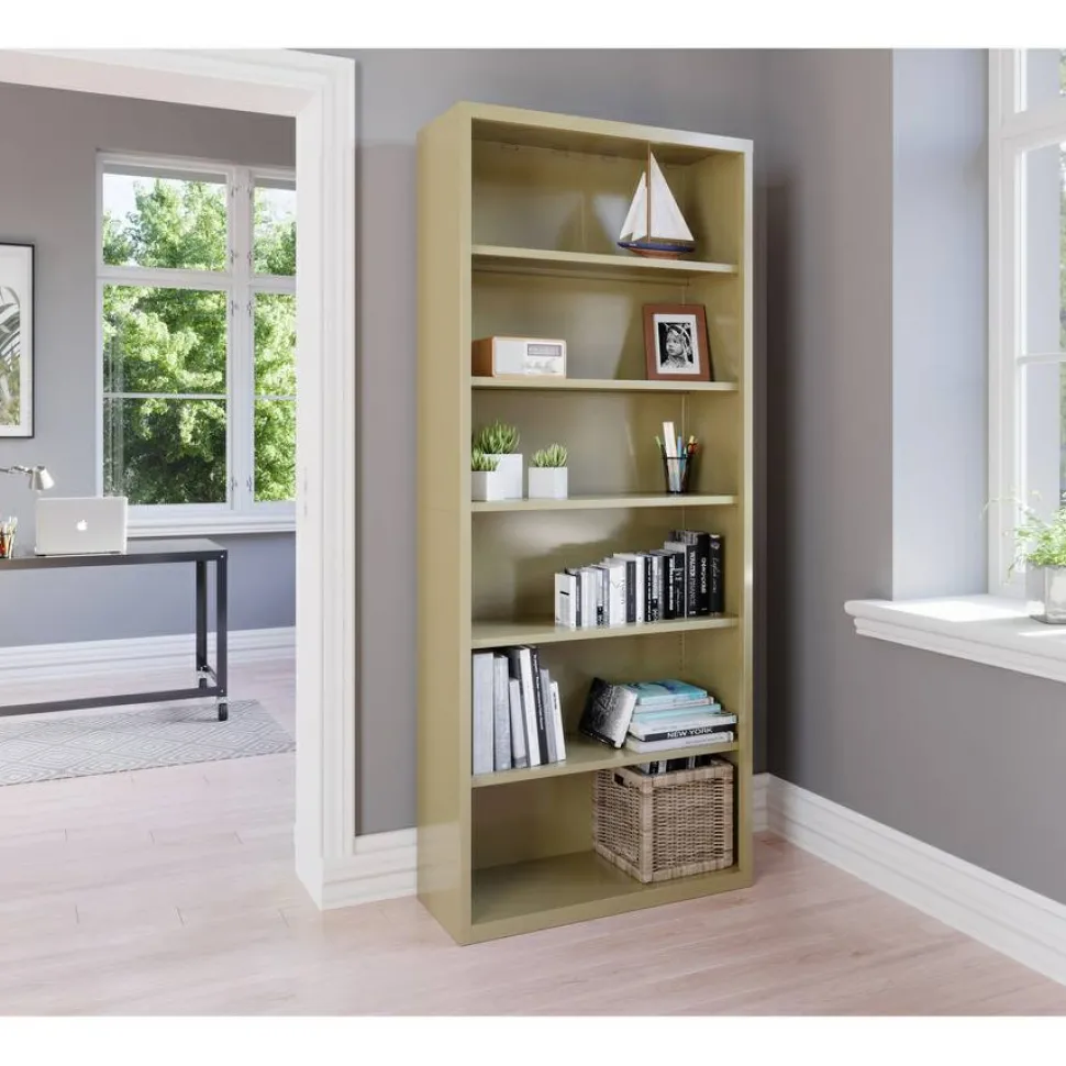 Lorell Fortress Series Steel Modular Shelving Bookcase, 6-Shelf, 82"H x 34-1/2"W x 13"D, Putty