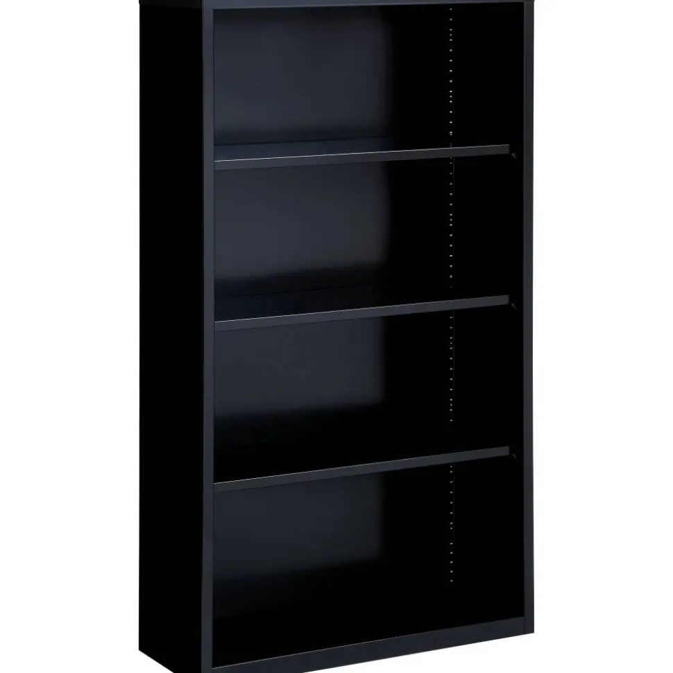 Lorell Fortress Series Steel Modular Shelving Bookcase, 4-Shelf, 60"H x 34-1/2"W x 13"D, Black