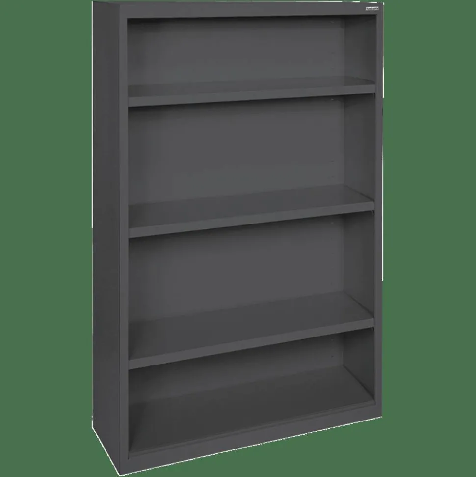 Lorell Fortress Series Steel Modular Shelving Bookcase, 4-Shelf, 60"H x 34-1/2"W x 13"D, Black