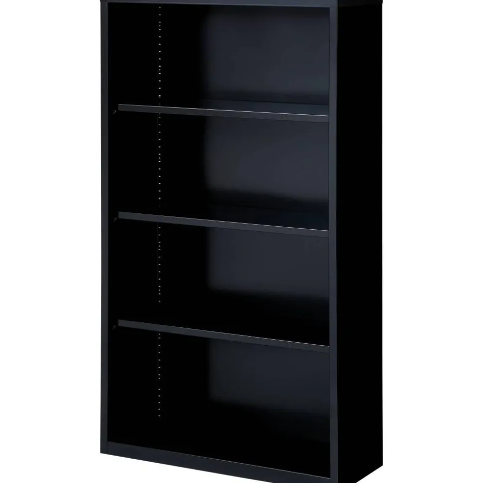 Lorell Fortress Series Steel Modular Shelving Bookcase, 4-Shelf, 60"H x 34-1/2"W x 13"D, Black