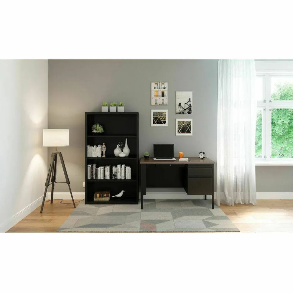 Lorell Fortress Series Steel Modular Shelving Bookcase, 4-Shelf, 60"H x 34-1/2"W x 13"D, Black