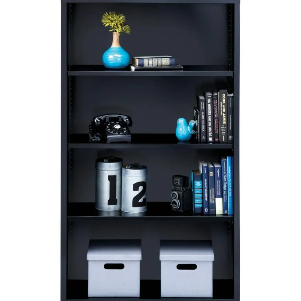 Lorell Fortress Series Steel Modular Shelving Bookcase, 4-Shelf, 60"H x 34-1/2"W x 13"D, Black