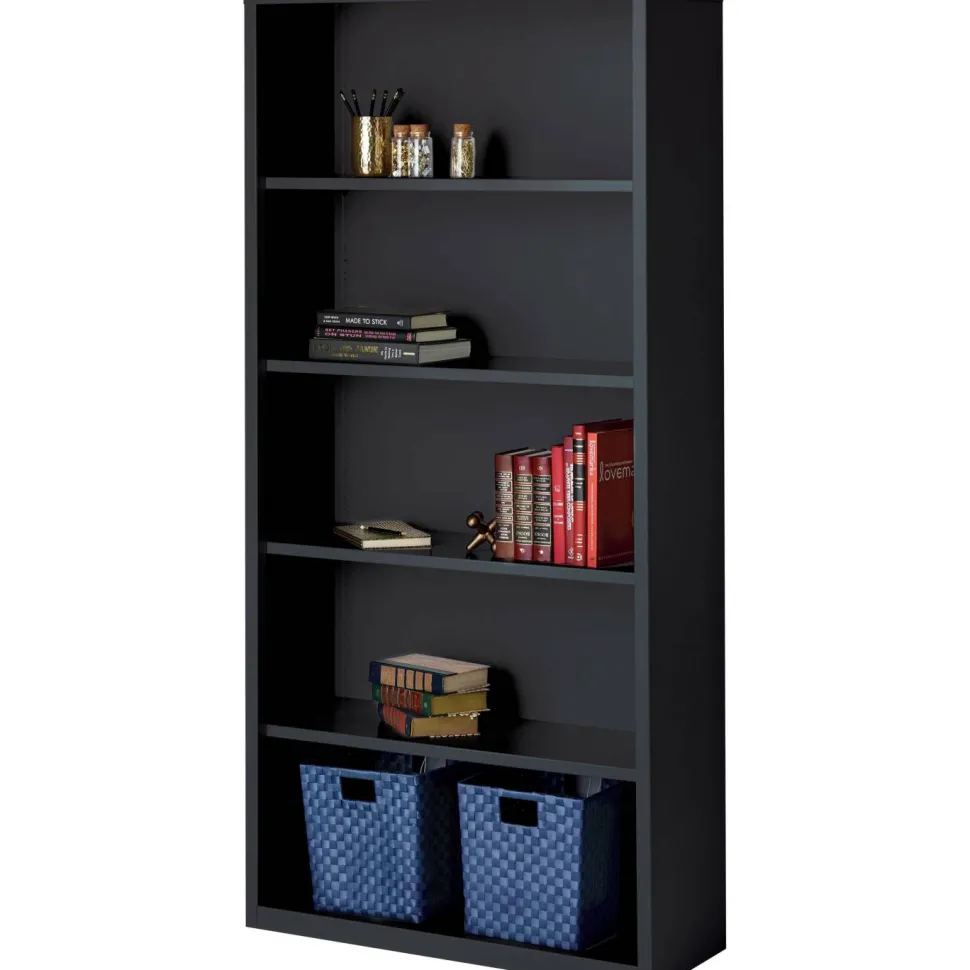 Lorell Fortress Series Steel Modular Shelving Bookcase, 5-Shelf, 72"H x 34-1/2"W x 13"D, Black