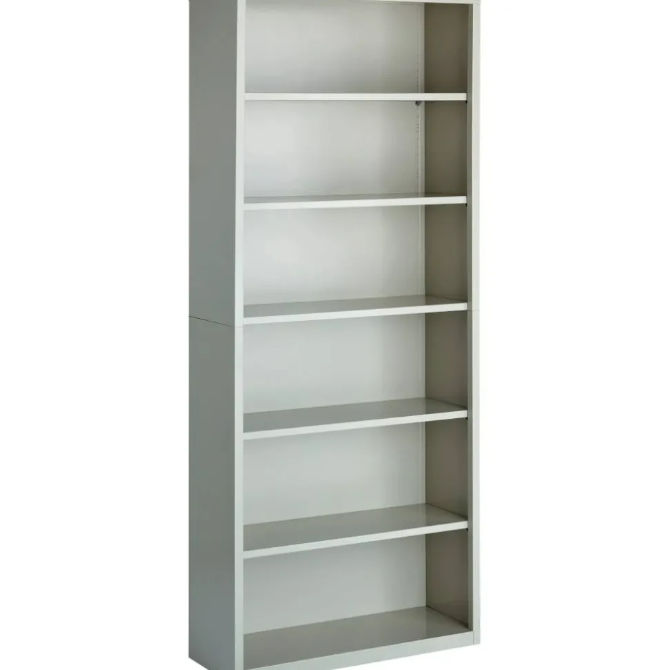 Lorell Fortress Series Steel Modular Shelving Bookcase, 6-Shelf, 82"H x 34-1/2"W x 13"D, Light Gray