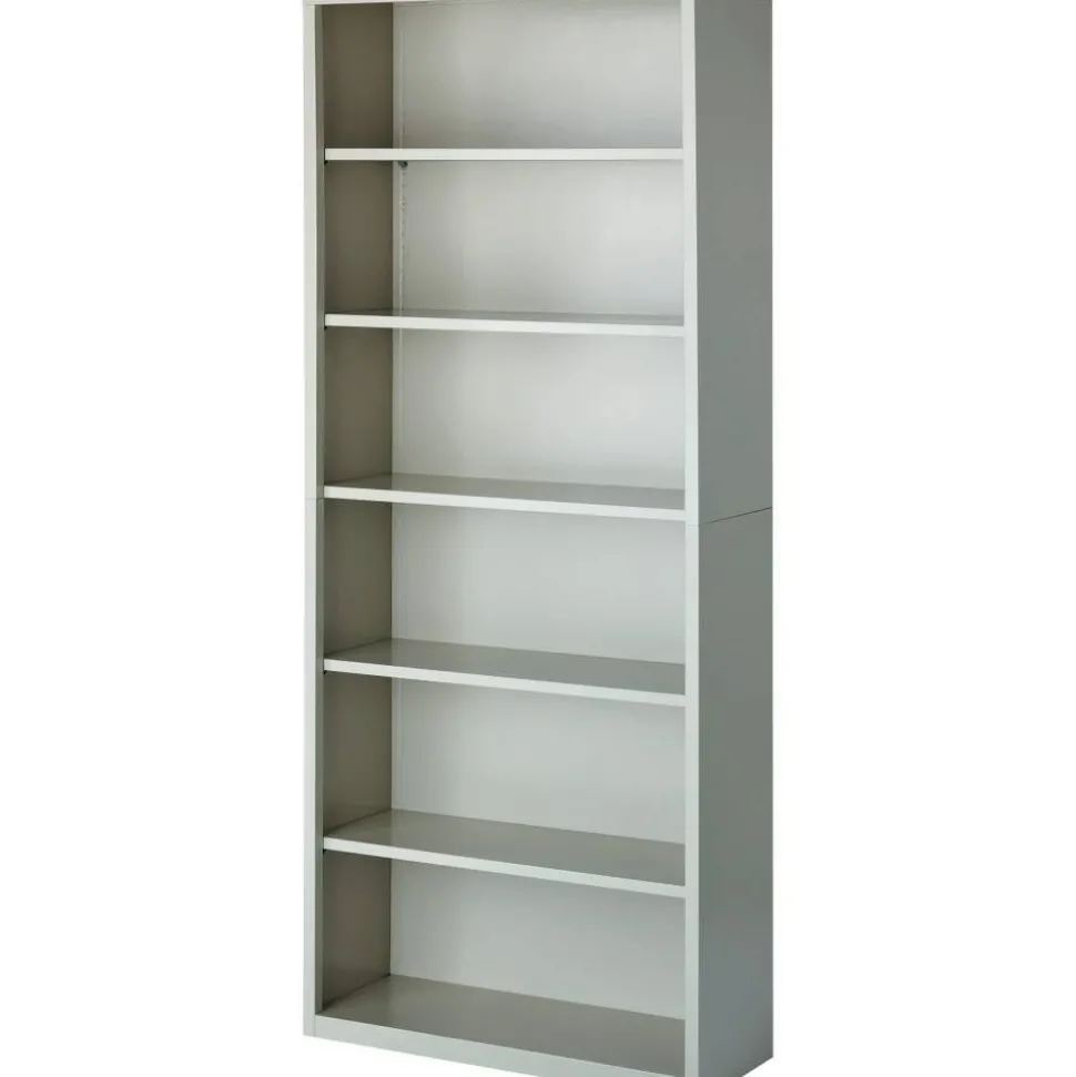 Lorell Fortress Series Steel Modular Shelving Bookcase, 6-Shelf, 82"H x 34-1/2"W x 13"D, Light Gray