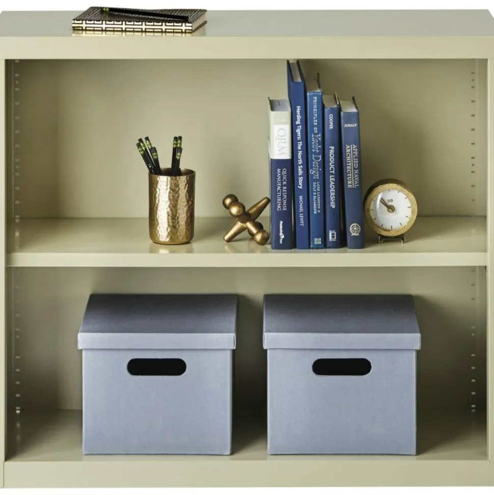 Lorell Fortress Series Steel Modular Shelving Bookcase, 2-Shelf, 30"H x 34-1/2"W x 13"D, Putty