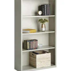 Lorell Fortress Series Steel Modular Shelving Bookcase, 4-Shelf, 60"H x 34-1/2"W x 13"D, Light Gray