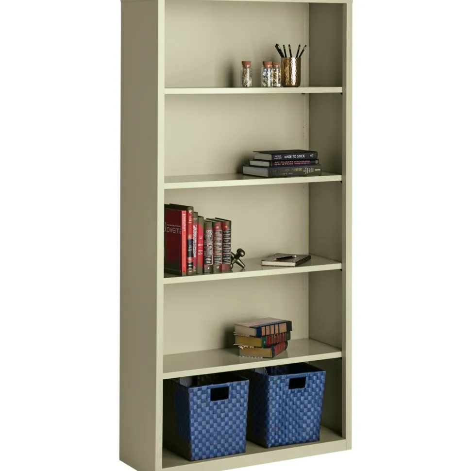 Lorell Fortress Series Steel Modular Shelving Bookcase, 5-Shelf, 72"H x 34-1/2"W x 13"D, Putty